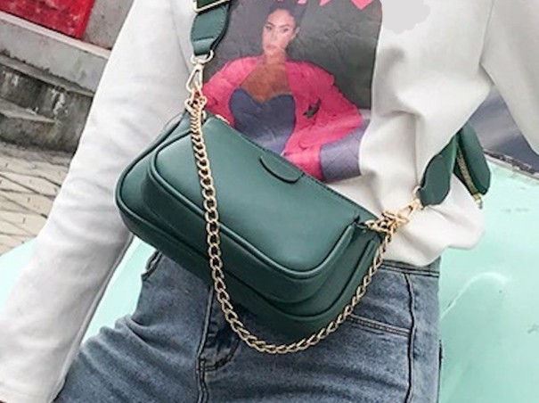 Sac à bandoulière en cuir pour femmes M708 vert foncé