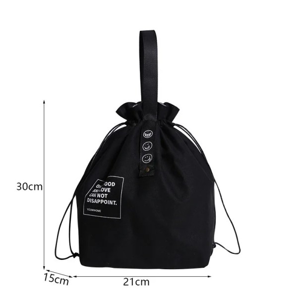 Sac à déjeuner en oxford 21x15x30 cm Sac en toile pour repas à l'école, au travail ou en pique-nique avec cordon de serrage et poignée solide noir