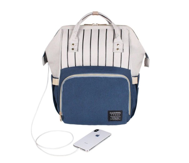 Sac à dos à langer intelligent avec USB bleu foncé