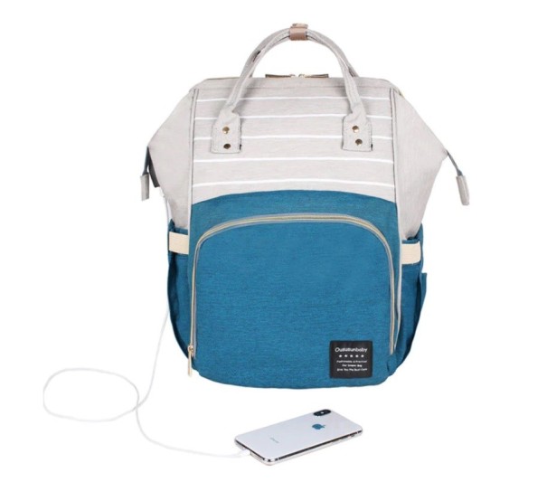 Sac à dos à langer intelligent avec USB bleu