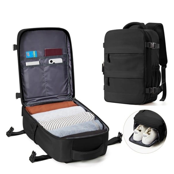 Sac à dos de voyage 40 x 20 x 25 cm Bagage à main pour avion Sac à dos pratique avec poche à chaussures Compartiments intérieurs Sac à dos léger noir