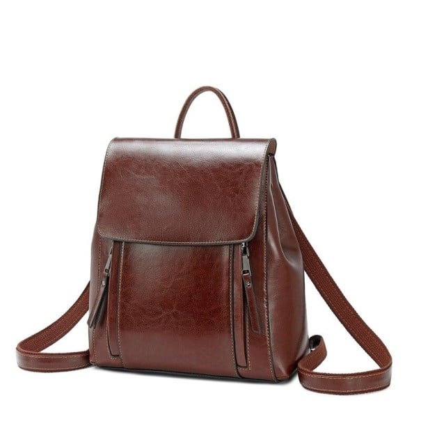 Sac à dos en cuir pour femme E798 marron foncé