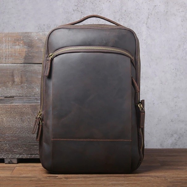 Sac à dos en cuir pour homme E1112 marron foncé