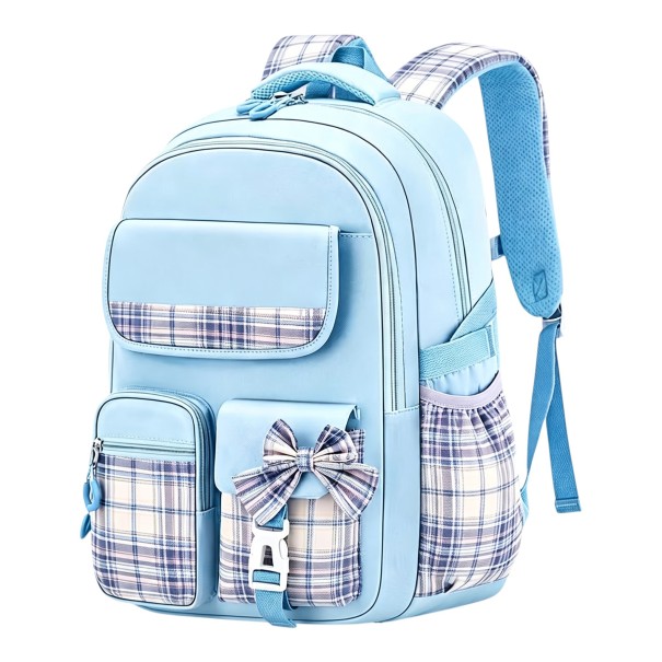 Sac à dos scolaire spacieux 46 x 32 x 20 cm avec deux compartiments et poches latérales pour bouteille avec des bretelles rembourrées bleu