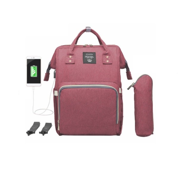 Sac à langer avec port USB bordeaux