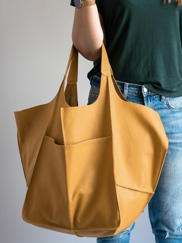 Sac à main en cuir pour femmes M1429 jaune foncé