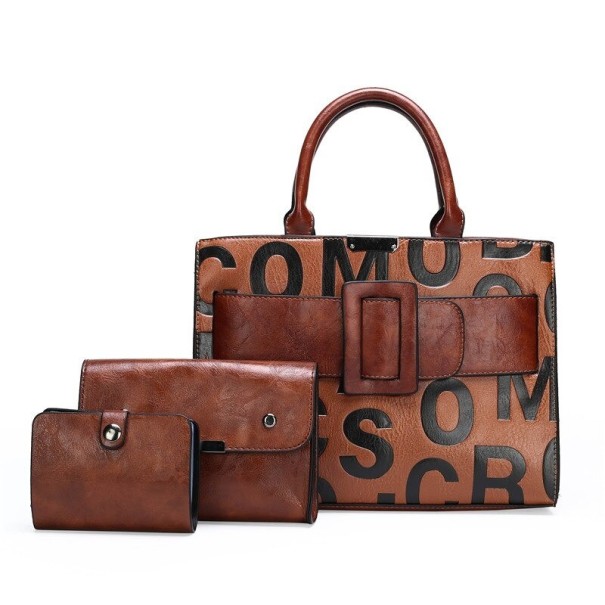 Sac à main en cuir pour femmes set 3 pcs M1660 marron