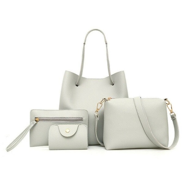 Sac à main en cuir pour femmes set 4 pièces M1626 gris clair