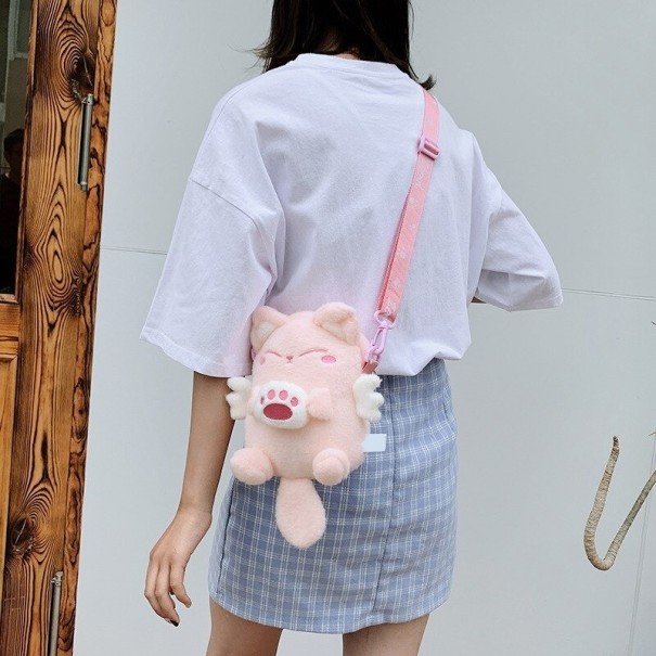 Sac à main en fausse fourrure chat M1141 rose