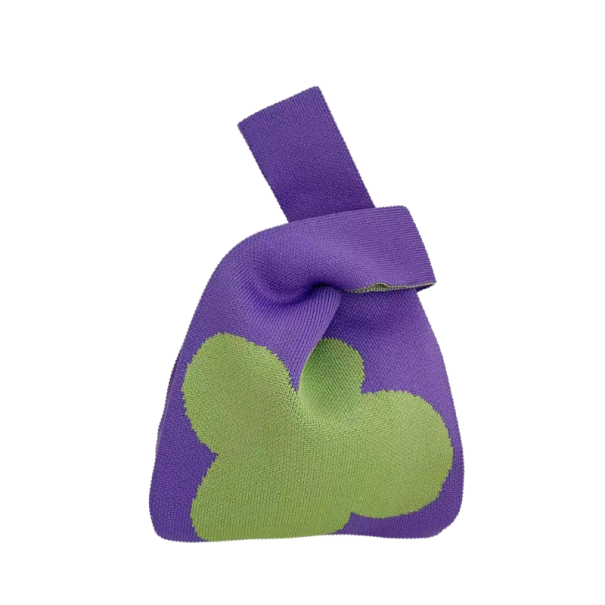 Sac à main en tricot pour femmes avec motif abstrait 20x35 cm polyester avec doublure en coton violet-vert sac pour un usage quotidien 1