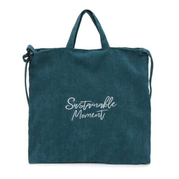 Sac à main en velours côtelé pour femmes 39 x 37 x 4 cm Deux courtes anses Sangle longue Inscription en écriture manuscrite Intérieur vert foncé