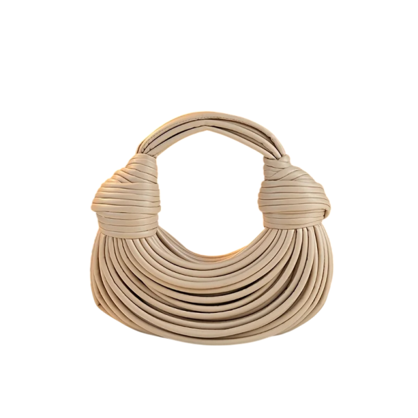 Sac à main luxueux en forme de nouille pour femmes 25 x 10 x 27 cm Liens en corde Sac élégant Cuir synthétique et polyester Accessoire stylé pour un usage quotidien beige