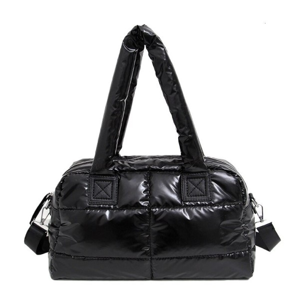 Sac à main matelassé pour femme à porter à la main ou sur l'épaule 38 x 25 x 12 cm Aspect gonflé et brillant Forme spacieuse Poignées noir