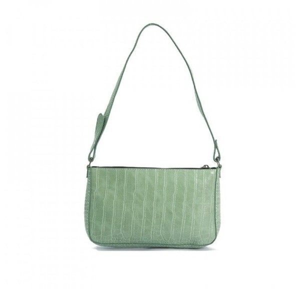 Sac à main pour femme avec motif en peau de crocodile Courroie courte avec boucle Fermeture éclair Cuir PU et polyester 23 x 15 x 3,5 cm vert clair