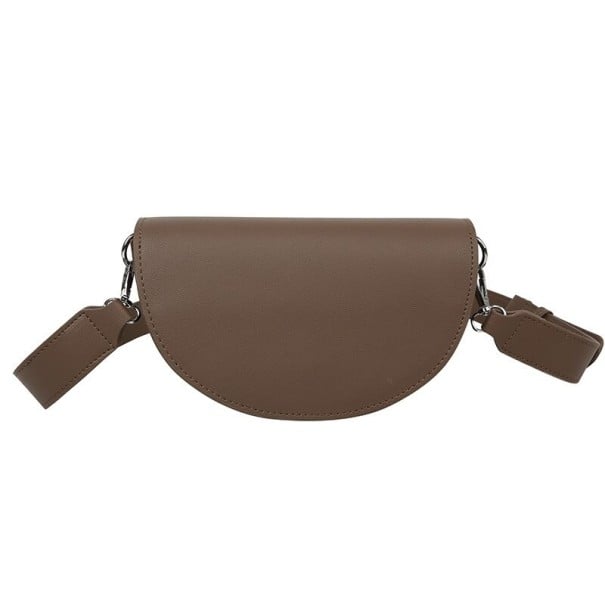 Sac à main pour femmes en forme de demi-lune avec rabat Large bandoulière amovible en simili cuir et polyester 20 x 12 x 8 cm marron