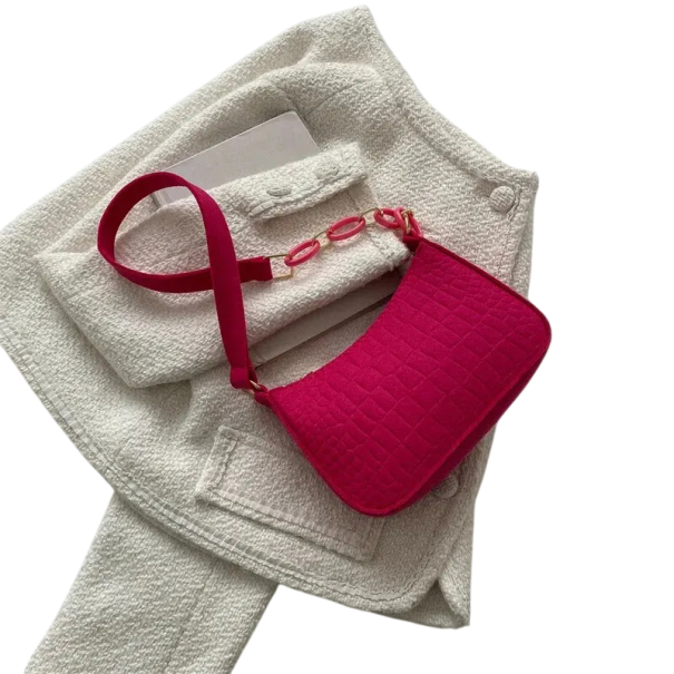 Sac à main rétro pour femmes 19 x 5 x 42 cm Sac stylé en feutre avec une forme allongée pour un usage quotidien rose