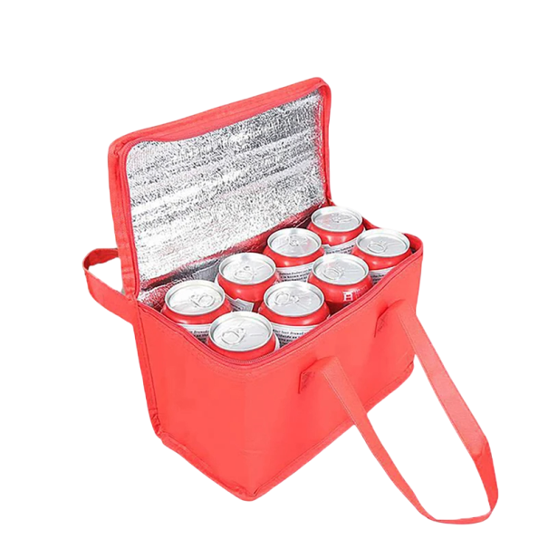 Sac à pique-nique thermique pliable 17 x 14 x 28 cm Sac à déjeuner portable Sac isotherme avec couche isolante Couleurs neutres Sac à nourriture pliable rouge