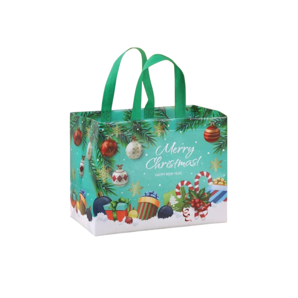Sac de cadou verde de Crăciun Merry Christmas din material netesut Reutilizabil, sac ecologic pentru cadouri Ambalaj elegant pentru Crăciun 1