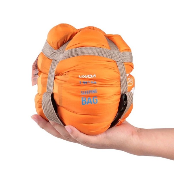 Sac de dormit 190 x 75 cm pentru temperaturi 9-15°C, sac de compresie, nylon și bumbac, ambalaj 29 x 12 cm, 1 * sac de dormit portocale