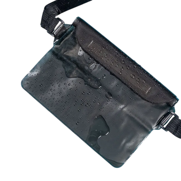 Sac de natation imperméable 3 couches 22 x 18 cm Housse de protection pour téléphone portable et objets de valeur Sac zippé refermable Sac de plage pour l’eau et la pluie noir