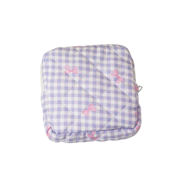 Sac de rangement grande capacité pour serviettes hygiéniques 12,5 x 5 x 12,5 cm Organisateur portable en polyester avec un nœud dessiné et une fermeture éclair violet