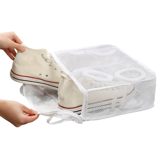 Sac de spălare pantofi portabil din plasă, 27 x 26,5 x 9,5 cm, geantă de protecție pentru mașină de spălat, buzunar cu fermoar pentru pantofi, plasă 1