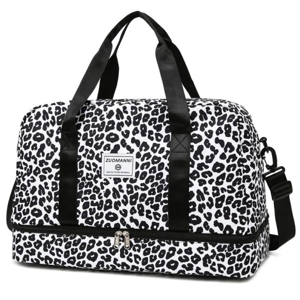 Sac de sport de voyage pour femmes 49 x 24,5 x 32 cm Motif léopard noir Spacieux et résistant Sac d'entraînement Sac de fitness avec impression 1