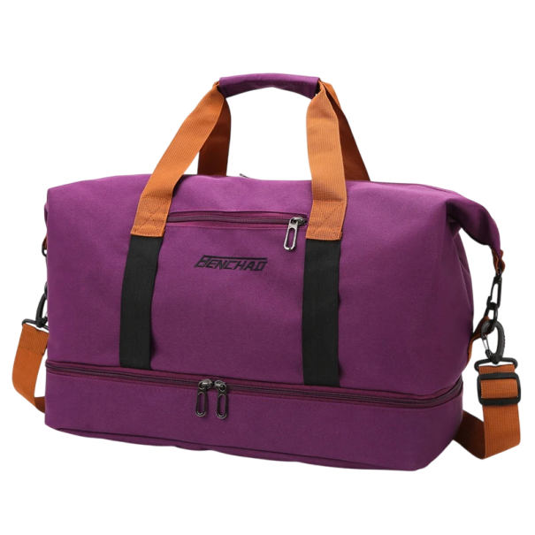 Sac de sport de voyage pour femmes Oxford 48 x 28 x 24 cm Poche étanche Bandoulière Poignées à la main Sangles pour tapis de yoga Poignée de valise violet