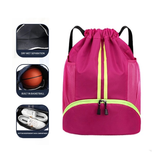 Sac de sport pour entraînement 33 x 16 x 43 cm Compartiment séparé pour vêtements mouillés et secs Cordon de serrage Sac de fitness unisexe pour la salle de sport et la natation rose