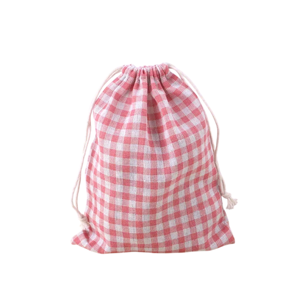 Sac en tissu avec cordon de serrage 25x31 cm en lin à carreaux rouge et blanc pour le rangement des objets, l'organisation de la maison et l'emballage des cadeaux 1