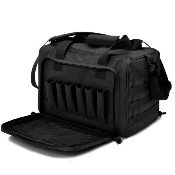 Sac pour armes et outils avec séparateurs amovibles Sangle d'épaule Espace de rangement réglable Couleurs neutres Organisation portable de l'équipement noir
