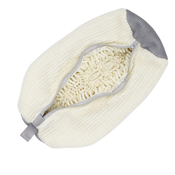 Sac pufos din microfibră pentru spălatul încălțămintei 39 x 19 cm Cu fermoar Sac protector pentru încălțăminte pentru mașina de spălat Sac alb