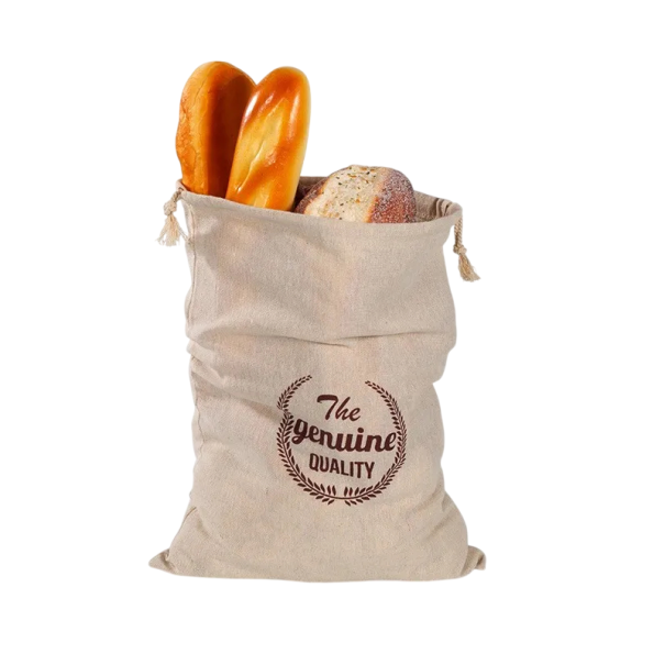 Sacco di pane in lino con cordoncino 30x40 cm beige con scritta involucro in tessuto per la conservazione di pane e baguette 1