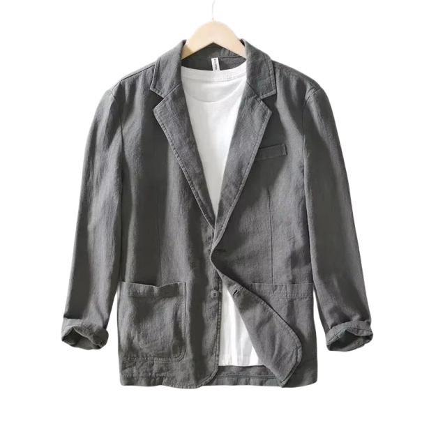 Saco de algodón para hombre 100% algodón Saco elegante y transpirable para hombres con bolsillos y botones Saco de estilo monocromático gris S