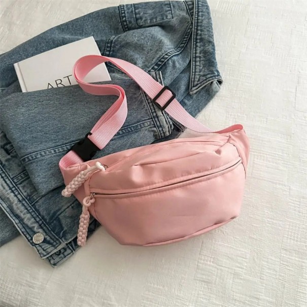 Saco de cintura feminino colorido 35 x 15 x 9 cm Bolsa de ombro à prova de água Forma de meia-lua Grande capacidade Mala de viagem com fecho estilo crossbody rosa
