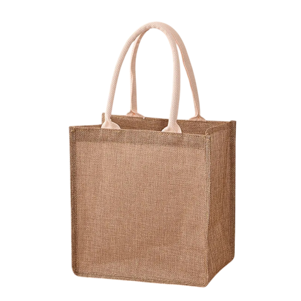 Saco de Compras 24 x 24 x 15 cm Saco de Poliéster com Aspeto de Juta Alças de Algodão Saco Pequeno e Rígido para Miudezas e Presentes 1