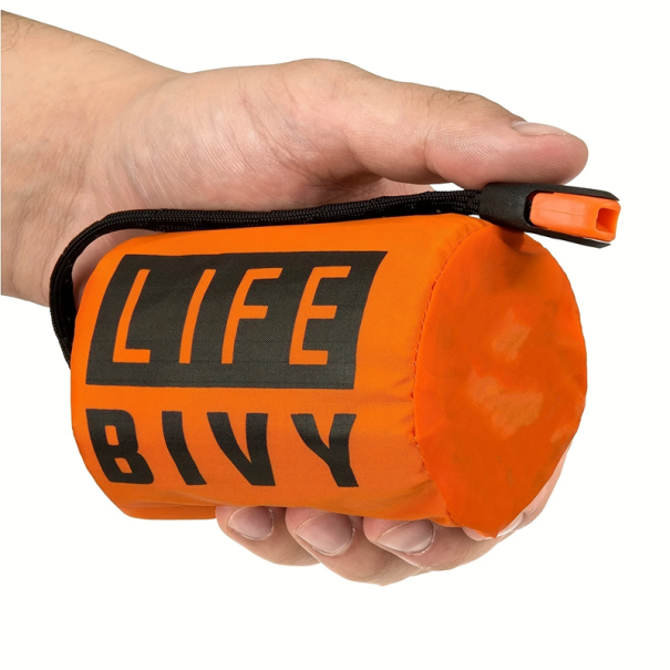 Saco de dormir de emergencia Mylar 210 x 90 cm Manta vivac para condiciones extremas Supervivencia en la naturaleza Plegable con silbato naranja