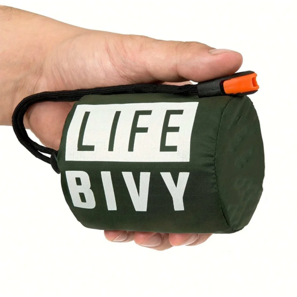 Saco de dormir de emergencia Mylar 210 x 90 cm Manta vivac para condiciones extremas Supervivencia en la naturaleza Plegable con silbato verde