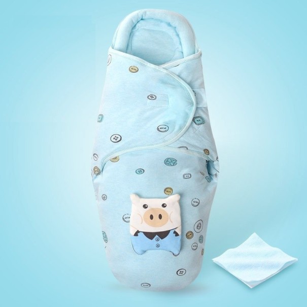 Saco de dormir para bebé com porquinho em velcro azul claro