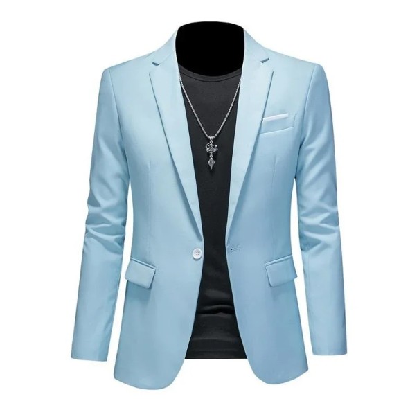 Saco de hombre elegante Saco transpirable de un solo color para hombres con bolsillos y botón Saco estiloso para el trabajo y el tiempo libre azul claro L