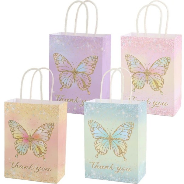 Saco de papel para presentes com motivo de borboleta Thank you conjunto 4 pcs mix de cores sacos de papel com alças para pequenos presentes embalagem para convidados festas 1
