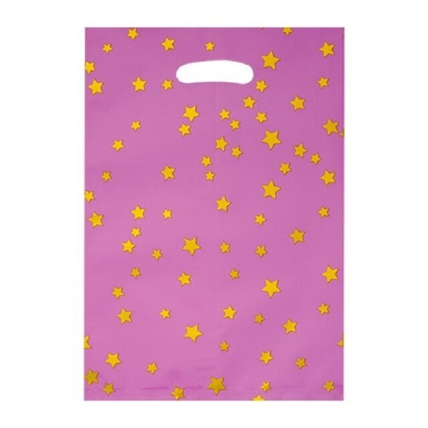 Saco de presente com estrelas 10 unid rosa