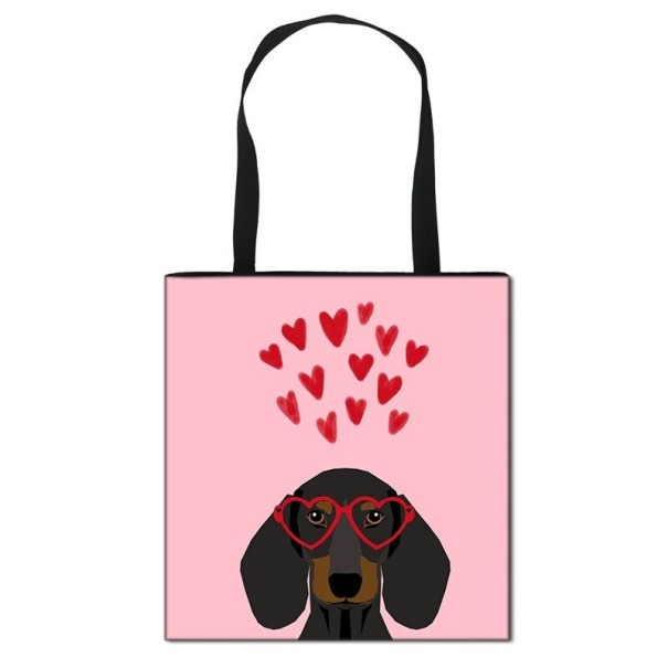 Saco de tela para senhora com padrão de cão salsicha 15