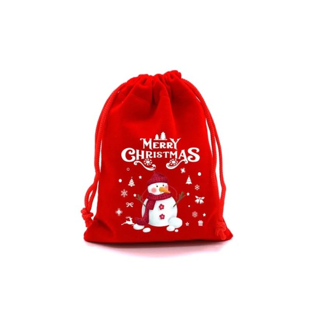 Saco de veludo de Natal 13 x 18 cm Saco vermelho com cordão Merry Christmas com boneco de neve Saco de presente para doces festa de casamento 1