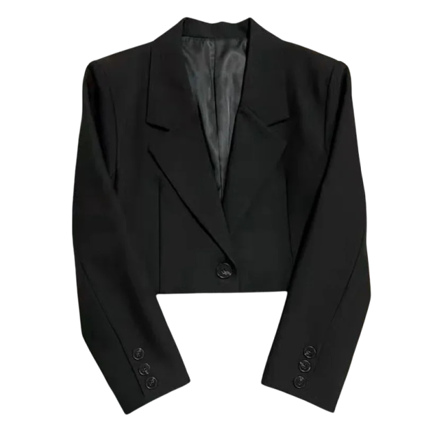 Saco elegante de mujer con cuello y bolsillos Saco de fiesta de un solo color con botones de algodón y poliéster Abrigo estiloso negro L