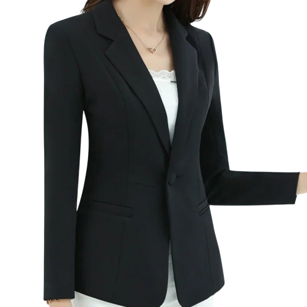 Saco elegante de mujer con cuello y cierre de botones Saco de un solo color de poliéster y algodón Abrigo estiloso en varios colores para trabajo y tiempo libre negro M