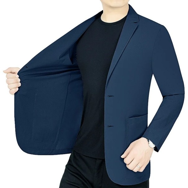 Saco transpirable para hombres de poliéster Saco elegante de un solo color para hombres con bolsillos y botones Saco ligero y estiloso para el trabajo y el tiempo libre azul M