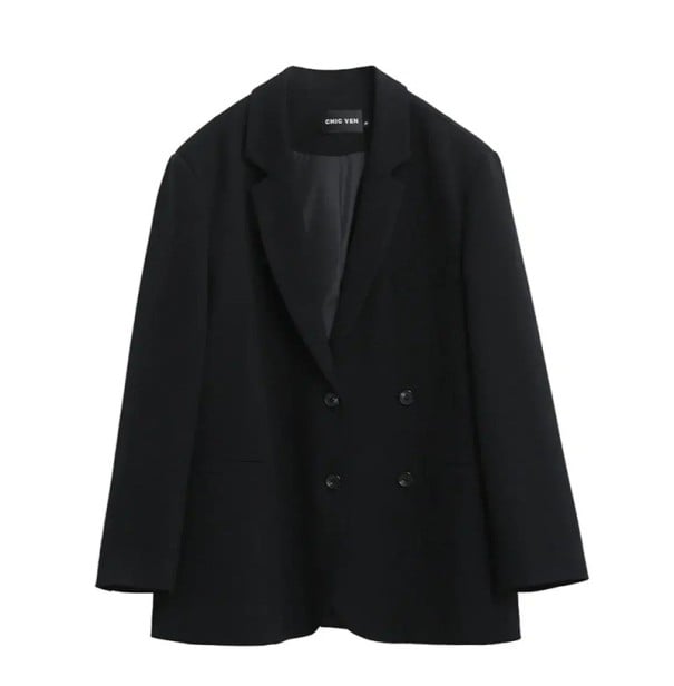 Sacoane elegante pentru femei cu guler și nasturi Sacoane de ocazie monocromatice din poliester, spandex și rayon Sacou stilat în diferite negru XXL