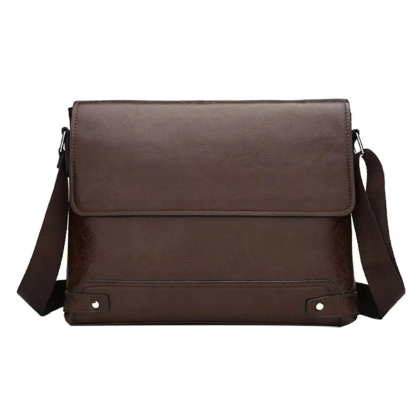 Sacoche pour homme en simili cuir 33×24×5 cm Sac à bandoulière Élégante mallette de bureau Sac bostonien design pour les trajets marron foncé