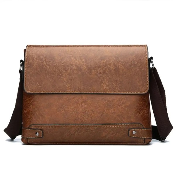 Sacoche pour homme en simili cuir 33×24×5 cm Sac à bandoulière Élégante mallette de bureau Sac bostonien design pour les trajets marron